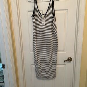 H&M Black and White Striped Midi Dress